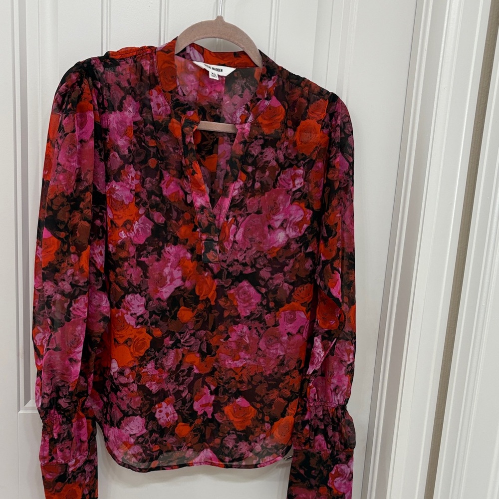 Steve Madden Floral Blouse - Red and Pink